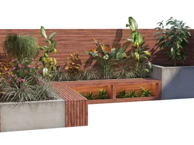 Corner bench seating with planter Low-poly 3D model