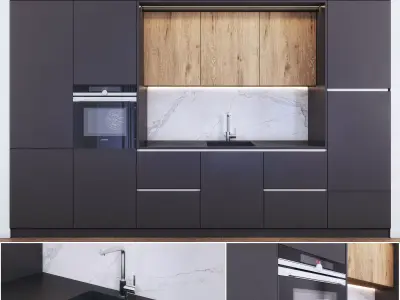 Kitchen Modern - Wood and Black mdf 3D model