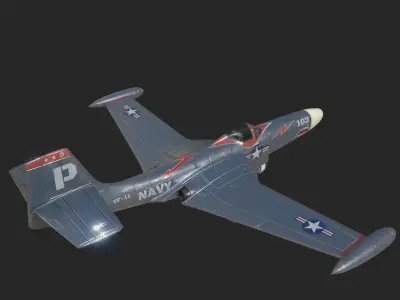 US Navy F2H Banshee fighter Korean War Low-poly 3D model