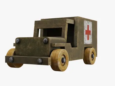 Antique wooden toy military ambulance car 3D model