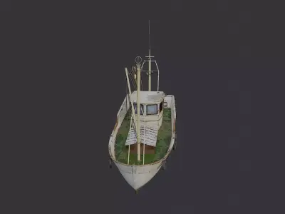 Classic wooden fishing boat with cabin Low-poly 3D model