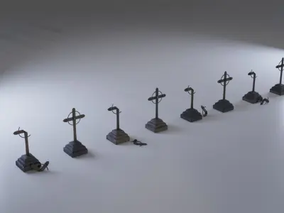 Hand Sculpted cemetery gravestones part 10 Low-poly 3D model