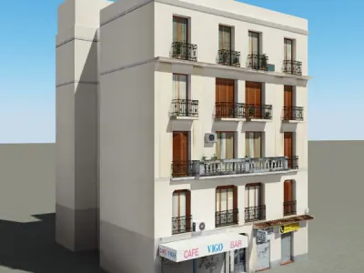 Building with two floors and roof Low-poly 3D model