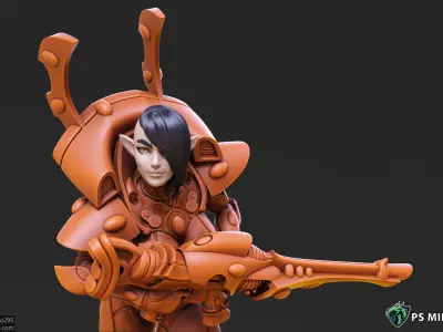 Space Elf Female Soldier Pose 3 - 7 Variants and 2 Pinups 3D print model