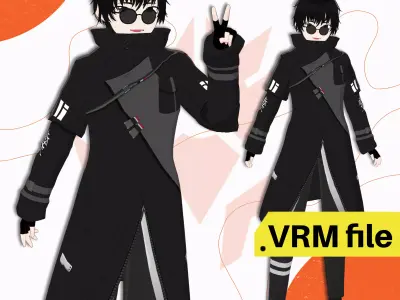 VRM MALE CYBERWEAR CYBERPUNK OUTFIT DARK STYLE FUTURISTIC 3D model