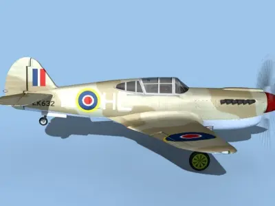 Curtiss P-40F Tomahawk V03 RAF 3D model