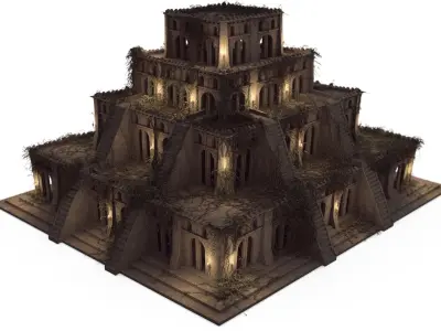 Temple With Ivy Vines at Night 3D model