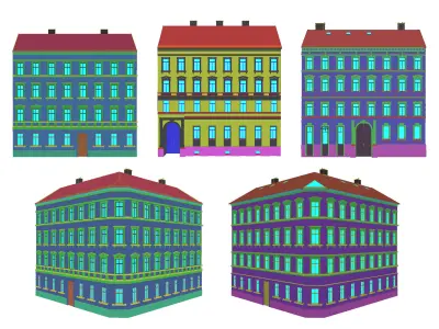 Street Facade Residantial Building Set 3D model