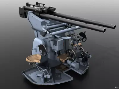 German 37mm SK C30 anti-aircraft gun Low-poly 3D model