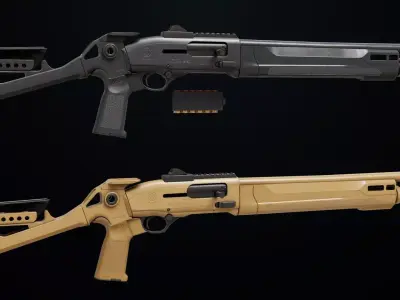 Long Shotgun 04 Black and Sandal Single Mat All PBR Unity UE  Low-poly 3D model