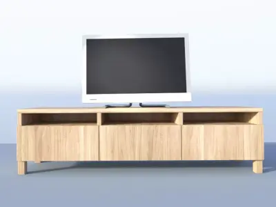 wooden TV stand with TV Free 3D model