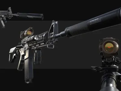 M4A1 with Attachments Low-poly 3D model