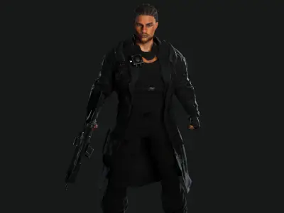 AAA 3D REALISTIC BRAIDED BLACK MAN CHARACTER-GUN SHOOTER SNIPER Low-poly 3D model