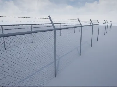 Lowpoly Modular Barbed Wire Fence Low-poly 3D model