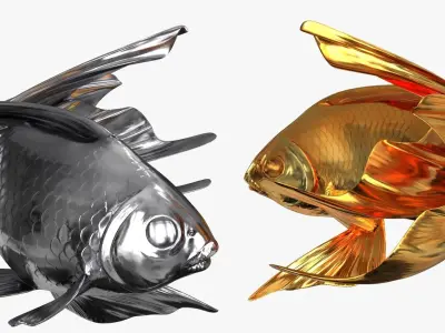 Yin Yang Fish Gold Silver Low-poly 3D model
