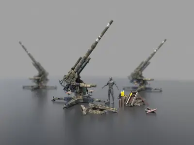 Flak 88 mm anti air craft and anti Tank with ammo Low-poly 3D model