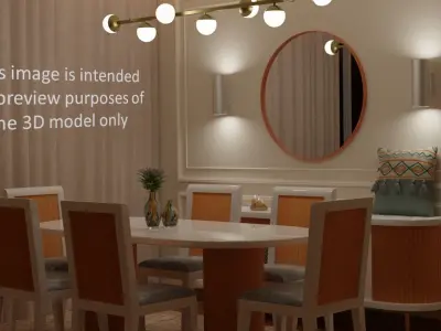 Mid-century Modern Dining Table with 2 round poles Free 3D model