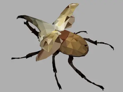 Rhinoceros Bark Beetle Low Polygon Art Insect Low-poly 3D model