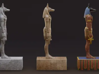 Anubis Game-Ready Model two statues of egyptian gods Low-poly 3D model