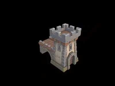 Stylized Watchtower and Gate Low-poly 3D model