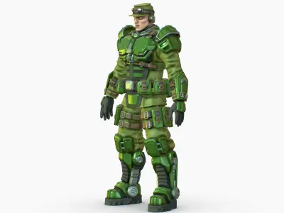 High Poly Man Military Heavy Armor Future Low-poly 3D model