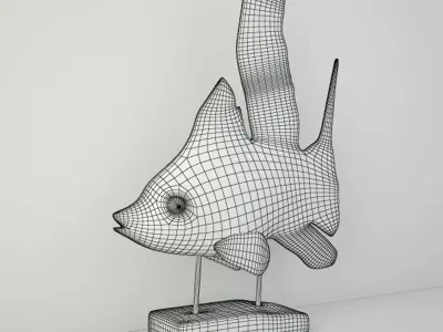 Hand-Carved Driftwood Fish On Stand 3 3D model