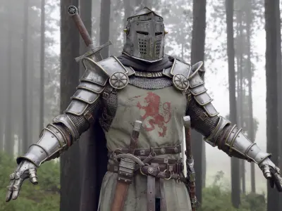 Crusader knight in armor Low-poly 3D model