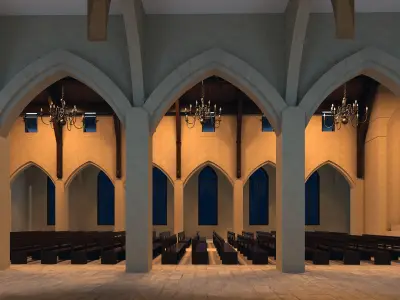 Church inside of with pews 3D model