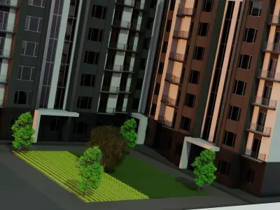 Modern Residential Apartment Complex - L-Shaped Building Free 3D model