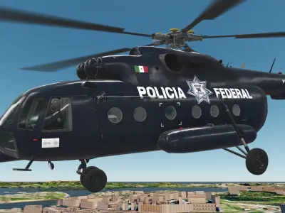 Mi-17 Mexican Police Animated Low-poly 3D model
