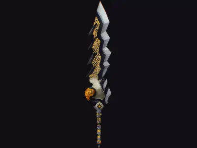 Sword Magical Cutting Fantasy Melee Dagger Iron Blade Saber Gold Low-poly 3D model