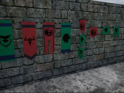 Hanging Medieval Banners Low-poly 3D model