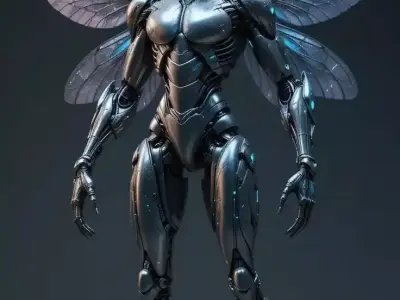 Futuristic Mech Insect Sleek Silver Armor Glowing Yellow Eyes 3D Low-poly 3D model