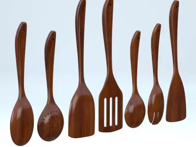 Wooden Kitchen Utensils Set(1) 3D model