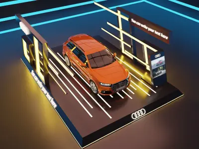Audi Car Exposition - Showroom Render Scene 3D Model Low-poly 3D model