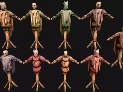 Medieval Wooden Fighting Dummy Mannequin Training Camp Low-poly 3D model