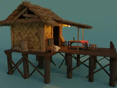 Hut on the water Low-poly 3D model