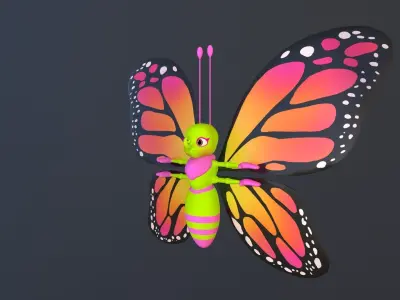 Asset - Cartoons - Character  - Butterfly - Rig - Hight Poly Low-poly 3D model
