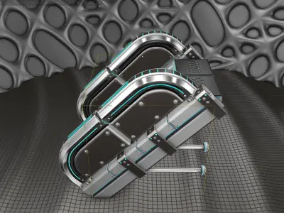 Sci-Fi Stairs - 29- Silver Blue Neon Light Version Low-poly 3D model