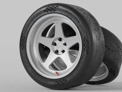 Kansei KNP Rims with Hoosier Drag Radial DR2 Slick Tires 3D model