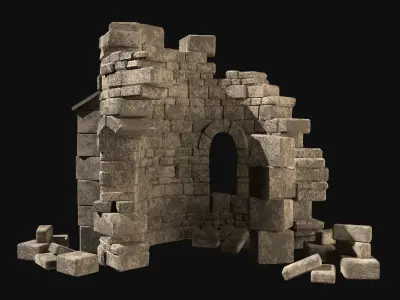 MEDIEVAL ANCIENT CASTLE RUIN RUINS WALLS TOWER WALL COLLECTION Low-poly 3D model