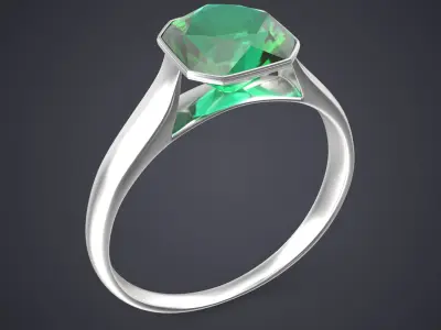 Asscher Cut Emerald On Silver Wedding Ring V01 3D model