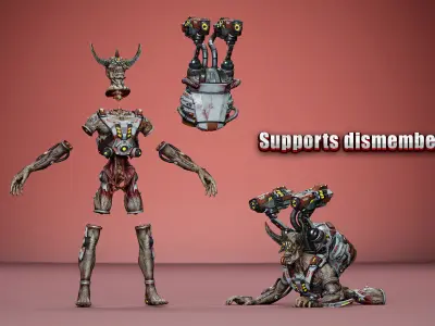 Cyborg Jetpackman Low-poly 3D model