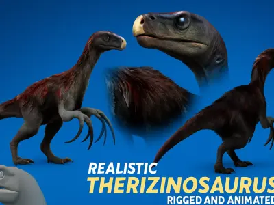 Realistic Therizinosaurus Rigged and Animated Low-poly 3D model