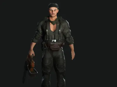 AAA 3D REALISTIC OLD MAN CHARACTER-APOCALYPTIC SURVIVOR CHAINSAW Low-poly 3D model