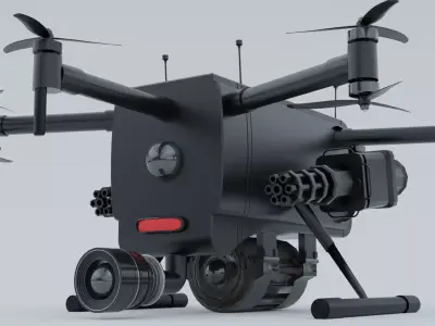 DJI Sci-Fi Tactical Combat Drone Militry Gatling Gun Game Ready  3D model