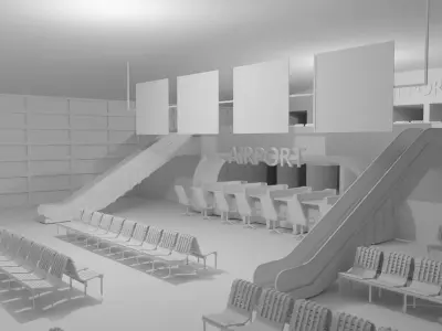 Airport interior - No Material Low-poly 3D model