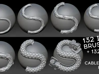 132 Zbrush Cables hoses pipes Brushes IMM curve and OBJ Meshes 3D model