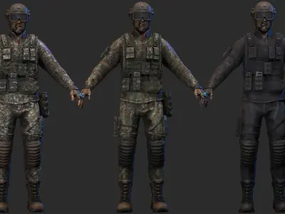 Military zombie Low-poly 3D model