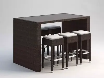 Wicker Rattan Outdoor Bistro Table and Stool Set 3D model